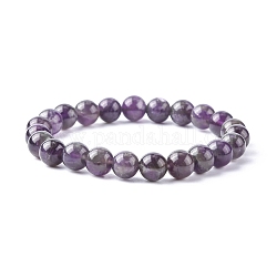 Bracelets extensibles avec perles en améthyste naturelle, ronde, 2 pouce (5.2 cm), perle: 8 mm