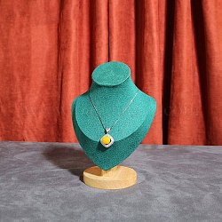 Büsten-Halskettenständer aus Samt mit Holzsockel, Schmuckhalter zur Halskettenaufbewahrung, blaugrün, 14.5x9x24.5 cm