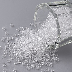 (servizio di reimballaggio disponibile) perline di semi di vetro, trasparente, tondo, bianco, 12/0, 2mm, Foro: 1 mm, su 12 g / borsa