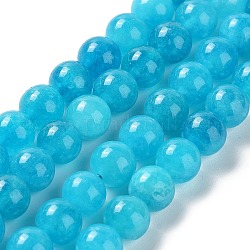 Dyed Natural Malaysia Jade Beads Strands, Round, Deep Sky Blue, 8mm, Hole: 1.2mm, about 23pcs/strand, 7.28 inch(18.5cm)