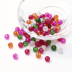 Perlas de vidrio craquelado pintado, mezcla de navidad, redondo, color mezclado, 6~6.5x5.5~6mm, agujero: 1 mm, aproximamente 200 unidades / bolsa
