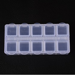 Contenedores de abalorios de plástico cuboide, tapa abatible de almacenamiento de cuentas, 10 compartimentos, blanco, 8.8x4.4x2.05 cm