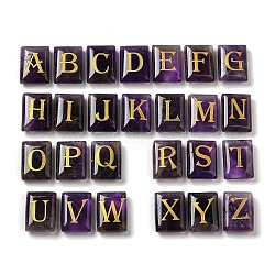 26Pcs Natural Amethyst Healing Rectangle with Letter A~Z Display Decorations, Reiki Energy Stone Ornament, 20x15x6.5mm