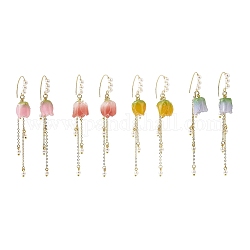 Пластиковые серьги-подвески с цветком и имитацией жемчуга, длинные серьги-подвески с золотой латунной кисточкой для женщин, разноцветные, 85~87 мм, штифты : 0.9 мм