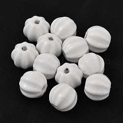 Perles en porcelaine manuelles, porcelaine émaillée lumineux, citrouille, blanc, 13x12mm, Trou: 2mm
