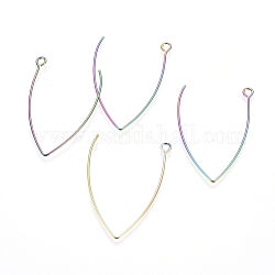 Ion Plating(IP) Stainless Steel Earring Hooks, with Horizontal Loop, Rainbow Color, 41x24.5mm, Hole: 3mm, 21 Gauge, Pin: 0.7mm