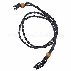 Fabricación de collar de bolsa de macramé de cordón encerado trenzado ajustable, piedra intercambiable, de abalorios de madera, negro, 17.7 pulgada (45 cm), agujero de la bolsa: 10 mm