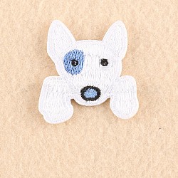 子犬のコンピュータ化された刺繍布アイロン/パッチの縫製  マスクと衣装のアクセサリー  アップリケ  テリア犬の頭  ホワイト  3.9x3.7cm