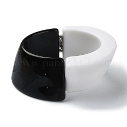 Bracelet manchette à charnière uni en acrylique, noir et blanc, diamètre intérieur: 2-5/8 pouce (6.7 cm)