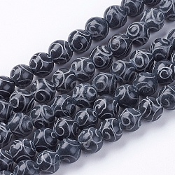 Henan naturali scolpite giada fili di perline, tinti e riscaldato, tondo, nero, 8mm, Foro: 1 mm, circa 52pcs/filo, 15.7 pollice