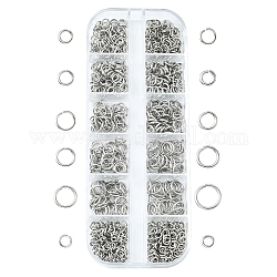 12 Styles 304 Stainless Steel Jump Rings Sets, Open Jump Rings, Round Ring, Stainless Steel Color, 4~8x0.7~1mm, inner diameter: 2.4~6mm, 865pcs/box