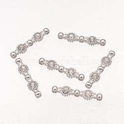 Alloy Bead Bars, with Rhinestone, Nickel Free, Platinum Color, Size: about 7mm wide, 31mm long, 4mm thick, hole: 2mm