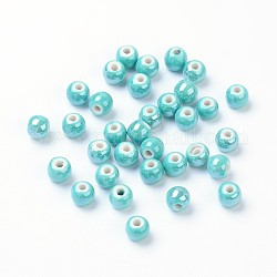 Perles rondes en porcelaine manuelles, vert de mer clair, 6mm, Trou: 1.5mm