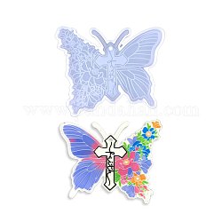 Butterfly & Cross DIY Food Grade Silicone Pendant Molds, Resin Casting Molds, For UV Resin, Epoxy Resin Jewelry Making, White, 86x103x6mm