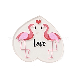 Acrylanhänger zum Thema Valentinstag, Herz mit Wort Liebe, Flamingo-Muster, 36x36x2 mm, Bohrung: 1.5 mm