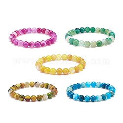 Bracelet extensible à perles rondes en agate naturelle, bijoux en pierres précieuses pour femmes, couleur mixte, diamètre intérieur: 2 pouce (5.1 cm), perles: 8.5 mm