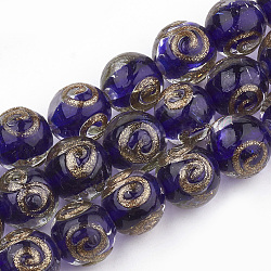 Perles vernissées de sable d'or manuelles , ronde, bleu foncé, 11.5~12.5x11~12mm, Trou: 1.5~2mm