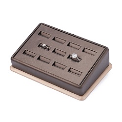 Trèfle en bois avec présentoirs à bagues en cuir pu, avec éponge et papier cartonné, rectangle, noir, 12.6x17.3x5.6 cm