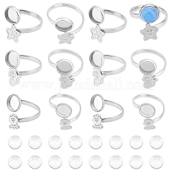 UNICRAFTALE 18 Sets Size 6/7 Cuff Rings Cabochon Domes Set Cat Star Pattern Blank Cuff Rings Bases 304 Stainless Steel Cabochon Ring Bezel Tray with Glass Cabochons for DIY Open Rings
