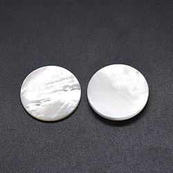 Cabochon shell, rotondo e piatto, bianco, 24.5~25x3.5~4mm