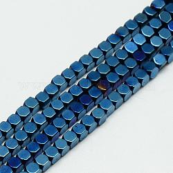 Electrochapa no-granos de hematites sintético -magnéticos hebras, facetados, cubo, azul chapado, 2x2x2mm, agujero: 1 mm, aproximamente 193 pcs / cadena, 15.7 pulgada