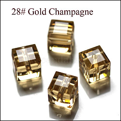 Abalorios de cristal austriaco de imitación, aaa grado, facetados, cubo, oro, 5~5.5x5~5.5x5~5.5 mm (tamaño dentro del rango de error de 0.5~1 mm), agujero: 0.7~0.9 mm