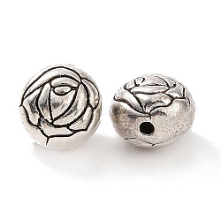 Perline in lega stile tibetano, rondelle con fiore, argento antico, 7.5x6.5mm, Foro: 1.4 mm, circa 775pcs/1000g