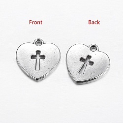 Tibétain coeur en alliage de style avec pendentifs croix, pendentifs coeur en croix, sans cadmium et sans plomb, argent antique, 17x16.3x2mm, Trou: 2mm