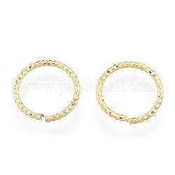 Latón anillos del salto abierto, sin níquel, textura, real 18k chapado en oro, 12x1.2mm, diámetro interior: 10 mm