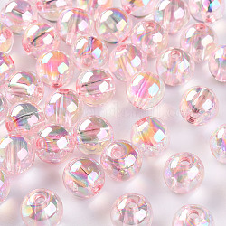 Perles en acrylique transparente, de couleur plaquée ab , ronde, rose, 10x9mm, Trou: 2mm, environ 940 pcs/500 g