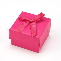 Pappschmuck Ohrringboxen, mit Schleifenbandknoten und schwarzem Schwamm, für Schmuck Geschenkverpackung, Viereck, tief rosa, 5x5x3.5 cm