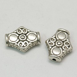 Tibetan Silberlegierung beads, Bleifrei und cadmium frei, Rhombus, Antik Silber Farbe, ca. 15 mm lang, 12.5 breit, 4.5 mm dick, Bohrung: 1.5 mm