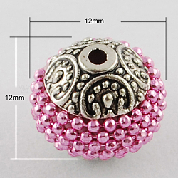 Handmade Indonesia Beads, with Alloy Cores, Round, Antique Silver, Violet, 12x12x12mm, Hole: 2mm