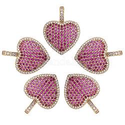 5Pcs Eco-Friendly Brass Micro Pave Cubic Zirconia Pendants, Long-Lasting Plated, Lead Free & Cadmium Free & Nickel Free, Real 18K Gold Plated, Heart, Orchid, 23.5x18x5mm, Hole: 5x2.5mm