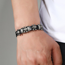 Bracciale rivetti teschio in lega, bracciale in corda di vacchetta per uomo donna, nero, 10-1/4 pollice (26 cm)