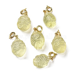 Decorazioni pendenti in citrino naturale, ornamento di gemme con chiusure ad anello a molla in ottone, vero placcato oro 14k, 27mm, Foro: 3 mm