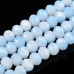 Fili di perle di vetro imitazione giada bicolore, sfaccettato, rondelle, cielo azzurro, 6x5mm, Foro: 1.4 mm, circa 85~90pcs/filo, 15.35 pollice ~ 16.34 pollici (39~41.5 cm)