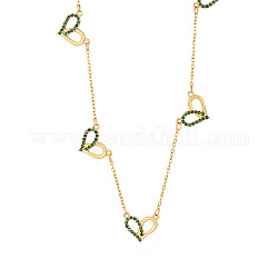 Ожерелья-нагрудники из нержавеющей стали с кубическим цирконием в форме сердца для женщин, золотые, 17.72 дюйм (45 см), Кулон : 15.6x13.1 мм