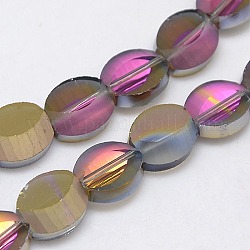 Electroplate Glass Beads Strands, Half Plated, Frosted, Flat Oval, Copper Plated, 14x13x8mm, Hole: 1.5~2mm, about 40pcs/strand, 22.8inch