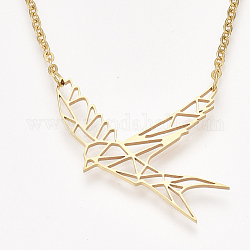 201 Stainless Steel Pendant Necklaces, with Cable Chains, Swallow, Golden, 17.5 inch(44.5cm), 2mm, Swallow: 29x30x1mm