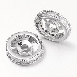 Lenkrad Messing Mikro ebnen Zirkonia Perlen, Platin Farbe, 8x2.5 mm, Bohrung: 1 mm