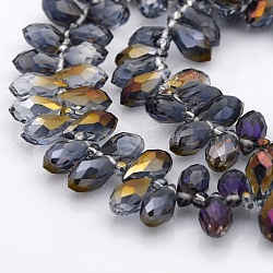 Half Plated Faceted Teardrop Electroplate Glass Pendants Beads Strands, Top Drilled Beads, Antique Bronze Plated, 12x6mm, Hole: 1mm, about 100pcs/strand, 15.5 inch