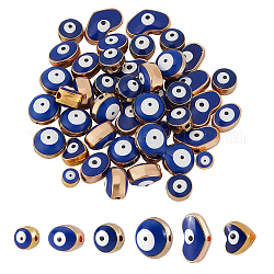 Chgcraft 60pcs 6 Arten Legierungs-Emaille-Perlen, Herz mit bösen Blick, Mischformen, königsblau, 5.5~10x5.5~14x5.5~10 mm, 10pcs / style