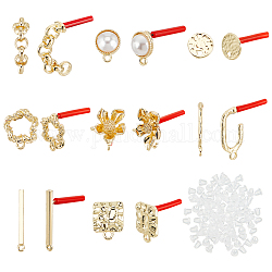 Ph pandahall 48 pendiente de tuerca, 8 estilos, pendiente de perla, pendientes dorados, pendientes de estrella de flor, pendientes con 100 tuercas de plástico para mujer, pendientes colgantes, fabricación de joyas