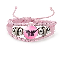 Bracelets multibrins en simili cuir pour femme, Bracelet réglable en verre de fer avec ruban rose de sensibilisation au cancer du sein d'octobre, papillon, 4-3/8 pouce (11 cm)