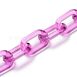 Handmade Transparent Acrylic Cable Chains, for Jewelry Making, Unwelded, Oval, Magenta, link: 27x16.5x4mm, 39.37 inch(1m)/strand