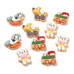 Circus Theme Opaque Resin Decoden Cabochons, Dog/Bear/ Rocking Horse, Mixed Shapes, Mixed Color, 21~24.5x17.5~27.5x5mm