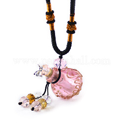 Bunte Malerei Halskette mit Parfümflasche und Glasperlen, Fläschchenschmuck mit ätherischen Ölen für Frauen, Perle rosa, 17.7~25.59 Zoll (45~65 cm)