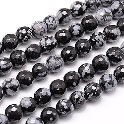 Naturschneeflocke Obsidian Perlen Stränge, facettiert, Runde, Schwarz, 10 mm, Bohrung: 1 mm, ca. 38 Stk. / Strang, 15.75 Zoll