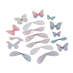 Papillon artisanal en organza et ailes, couture artisanat décoration, modèles mixtes, couleur mixte, 18~35x30~84x0.1mm, Trou: 1mm